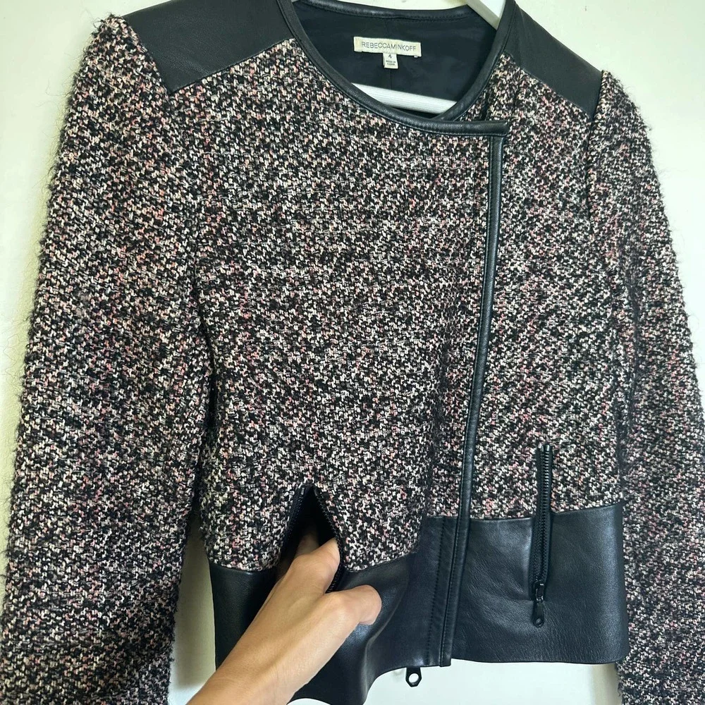 Rebecca Minkoff Ansel Tweed Leather Moto Jacket Size 4